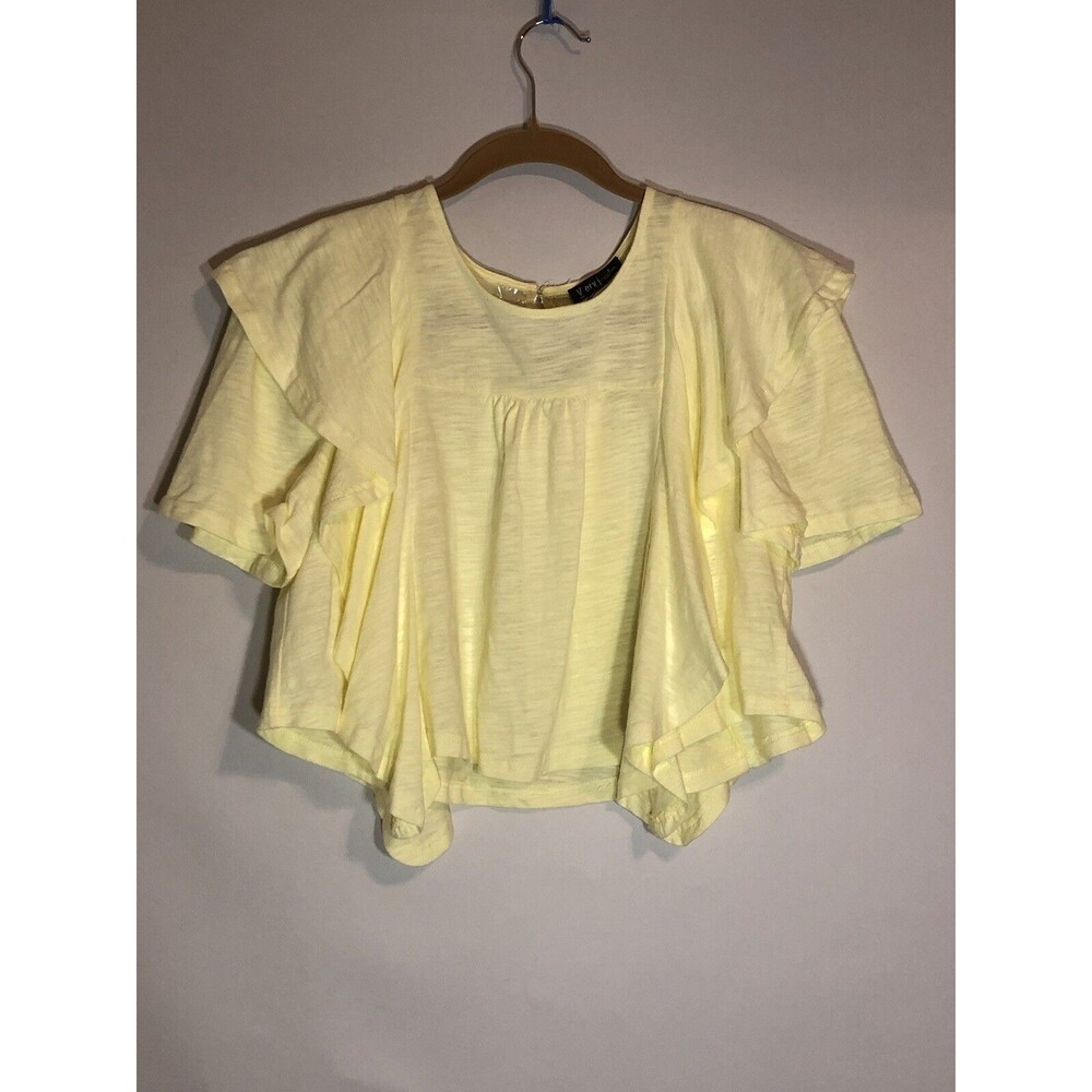 VERY J Ruffled Short Sleeve Cropped Top Yellow Relaxed Fit Size S NWT $48.95